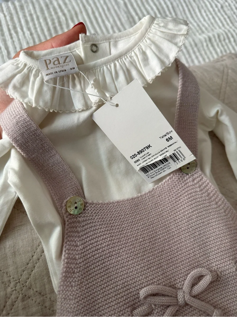 Pink Knit Overall with White Ruffle Bodysuit